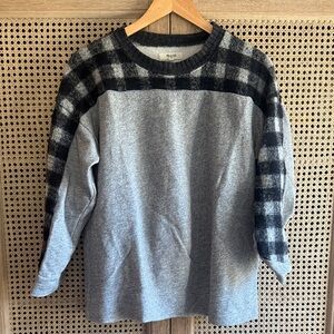Madewell Gray and Black Buffalo Check Crewneck Sweatshirt